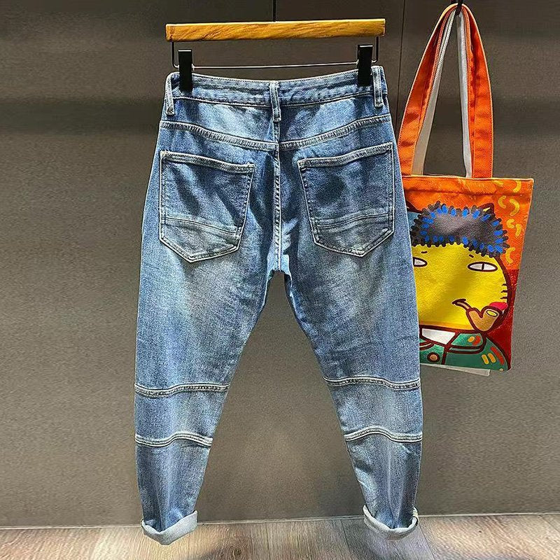 Washed Biker Denim Tapered Jeans