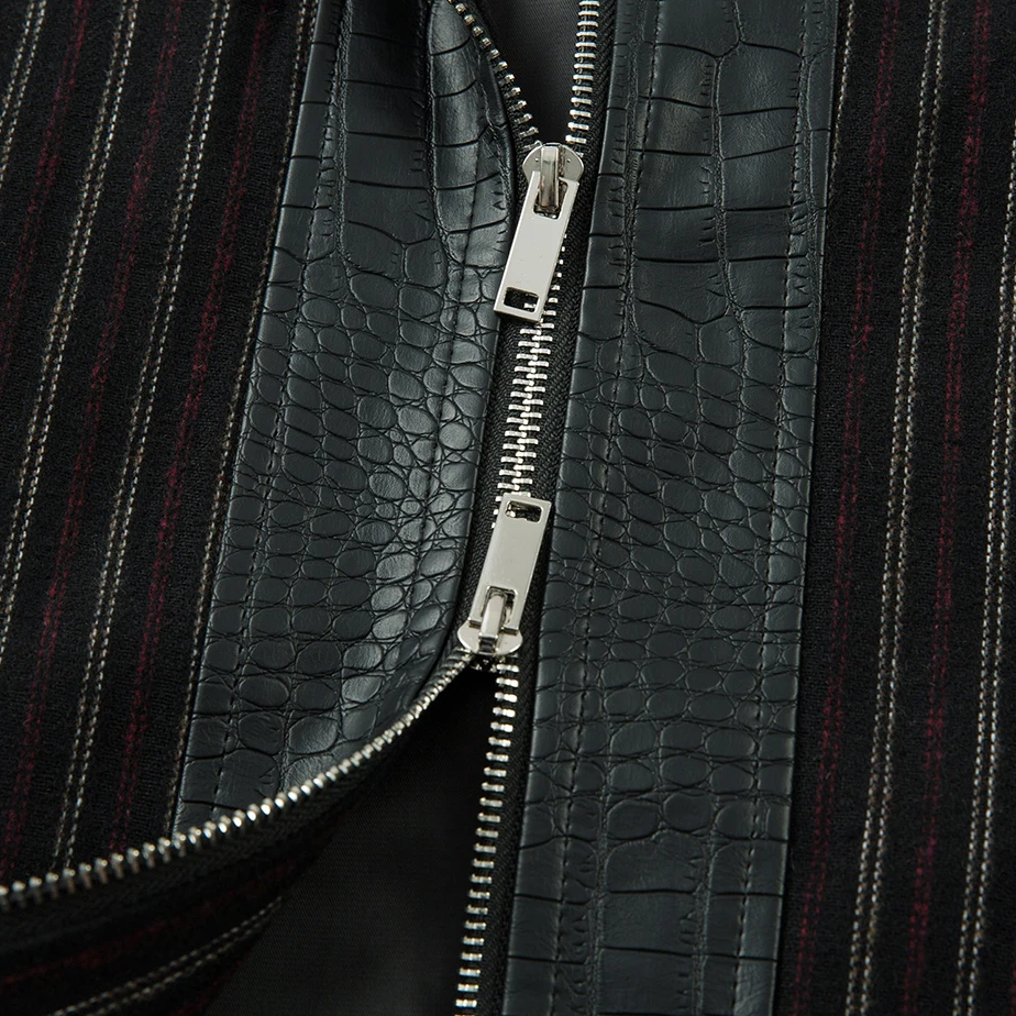 PU Leather Spliced Striped Jacket