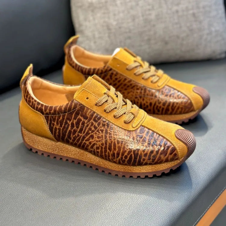 Animal Print Spliced Genuine Leather Sneakers