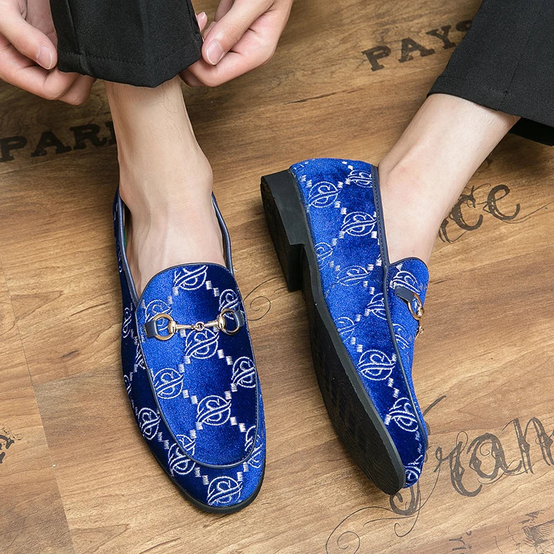 Geometric Embroidered Suede Loafers