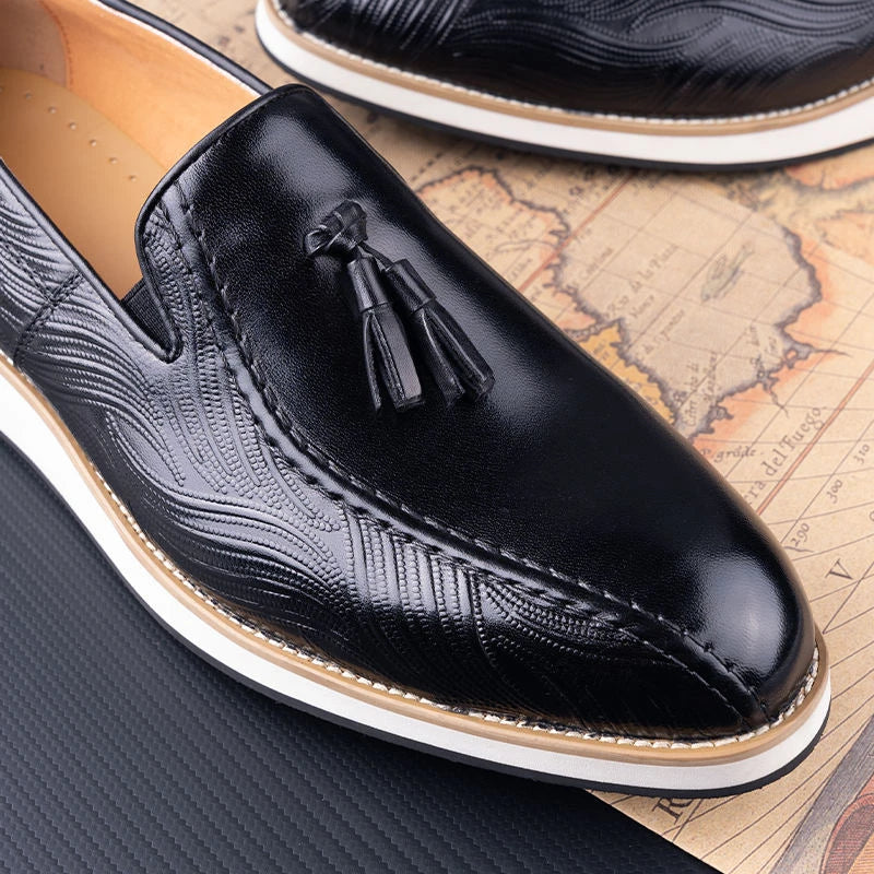 Heritage Embossed Tassel Leather Loafers