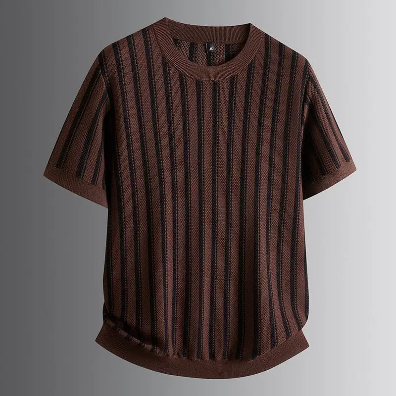 Round Neck Striped Knitted T-Shirt