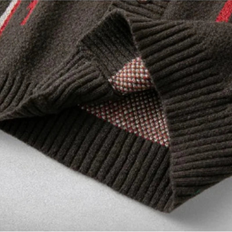 Coffee Color Geometric Printed Cardigan