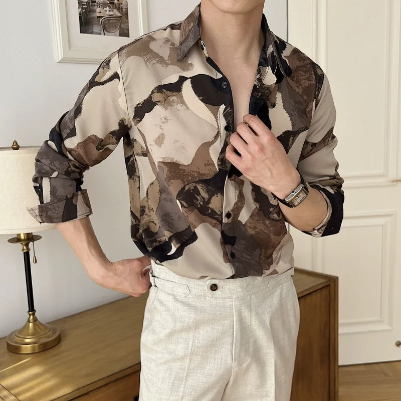 Brown Color Block Printed Shirt