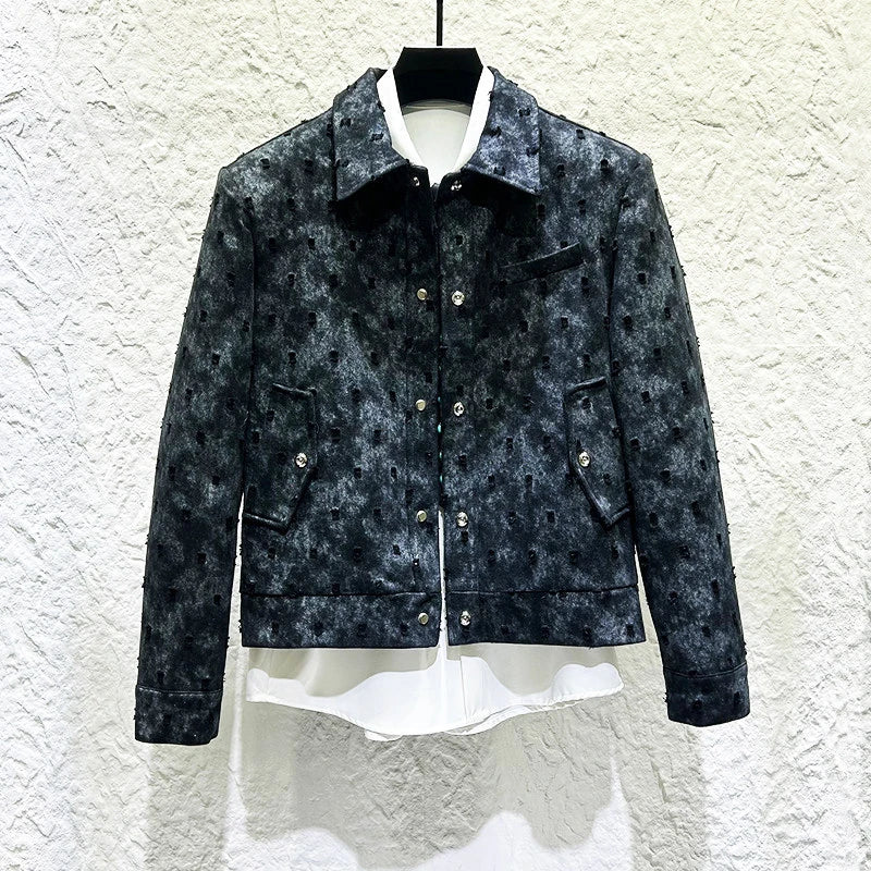 Textured Snap Front Trucker Jacket