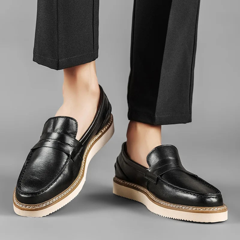 Round-Toe Retro Stitching Loafers