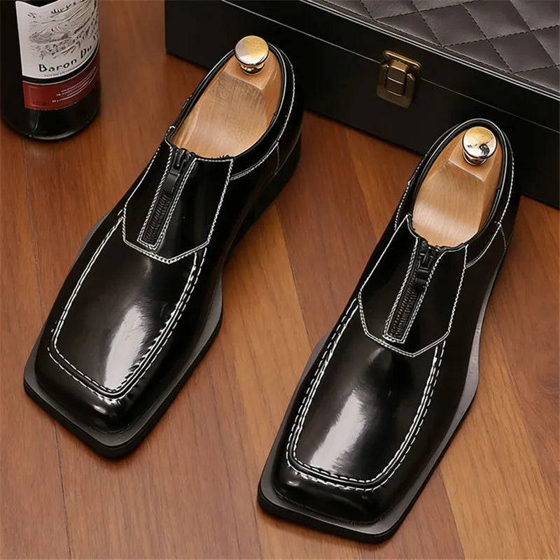 Square Pointed White Stitched Shoes