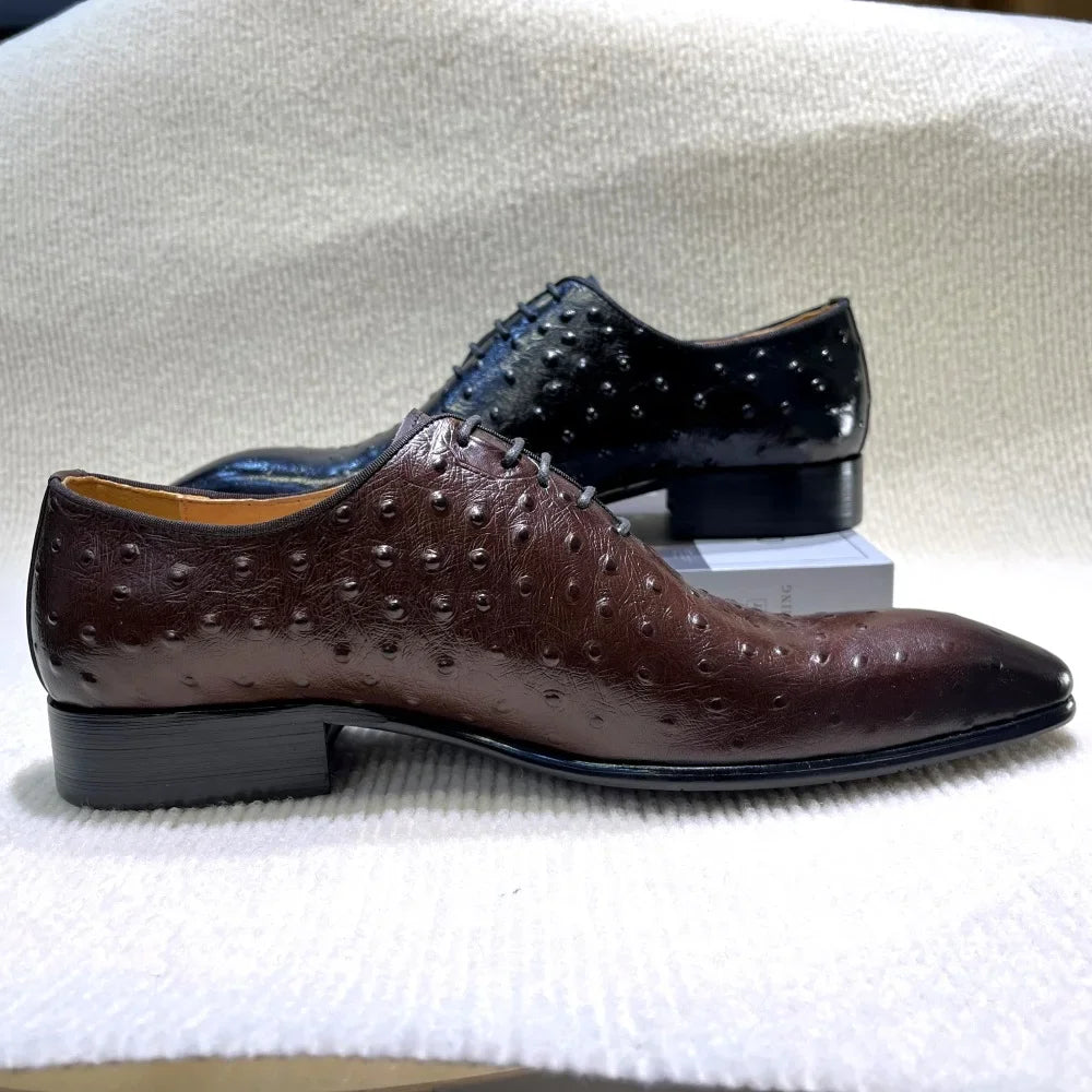 Luxury Ostrich Texture Leather Oxford Shoes