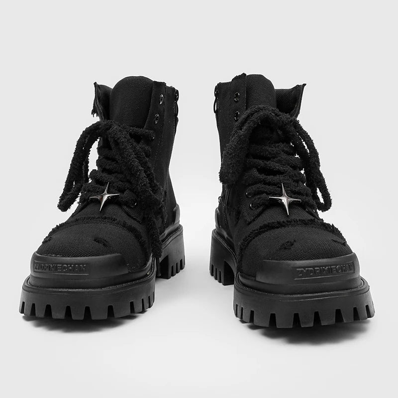 Four Cornered Star Pin Black Thick Soled Boots