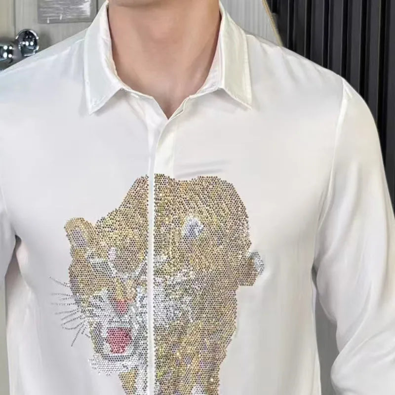Tiger Rhinestones Polyester Long Sleeve Shirt