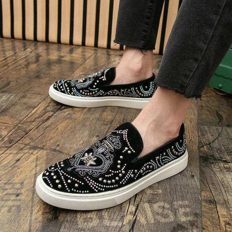 Spikes Flat Rivets Leather Loafers