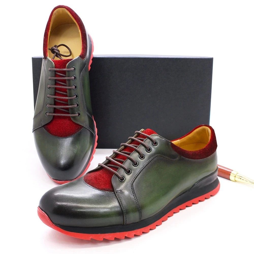 Green Mixed Red Leather Sneakers
