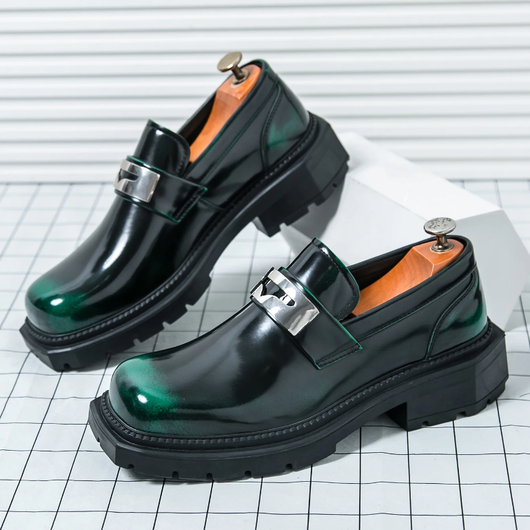 Square Toe Shiny Metal Accent Loafers