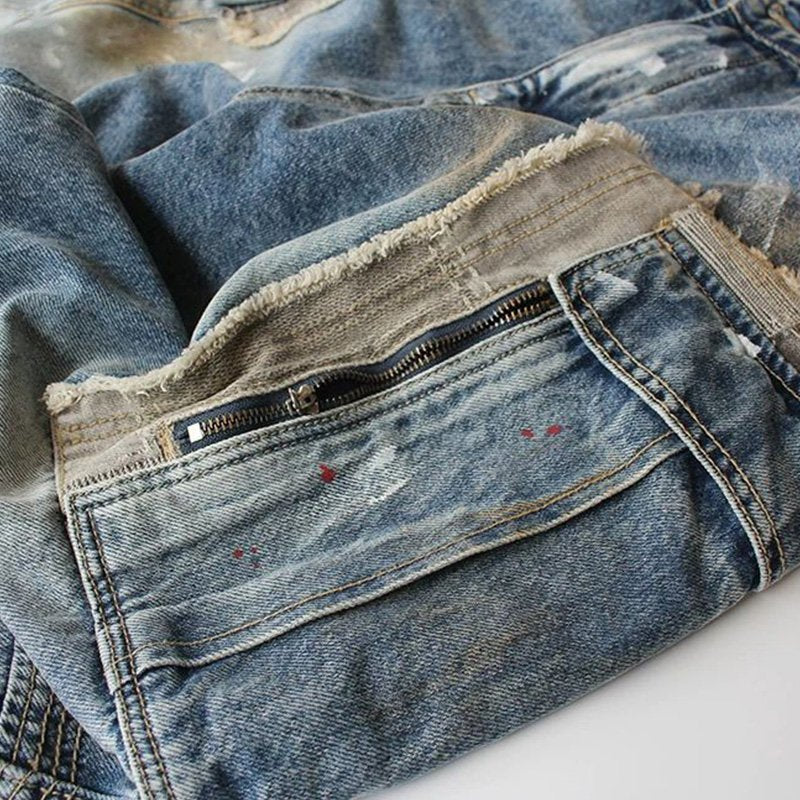 Splashed Ink Printing Casual Cargo Jeans