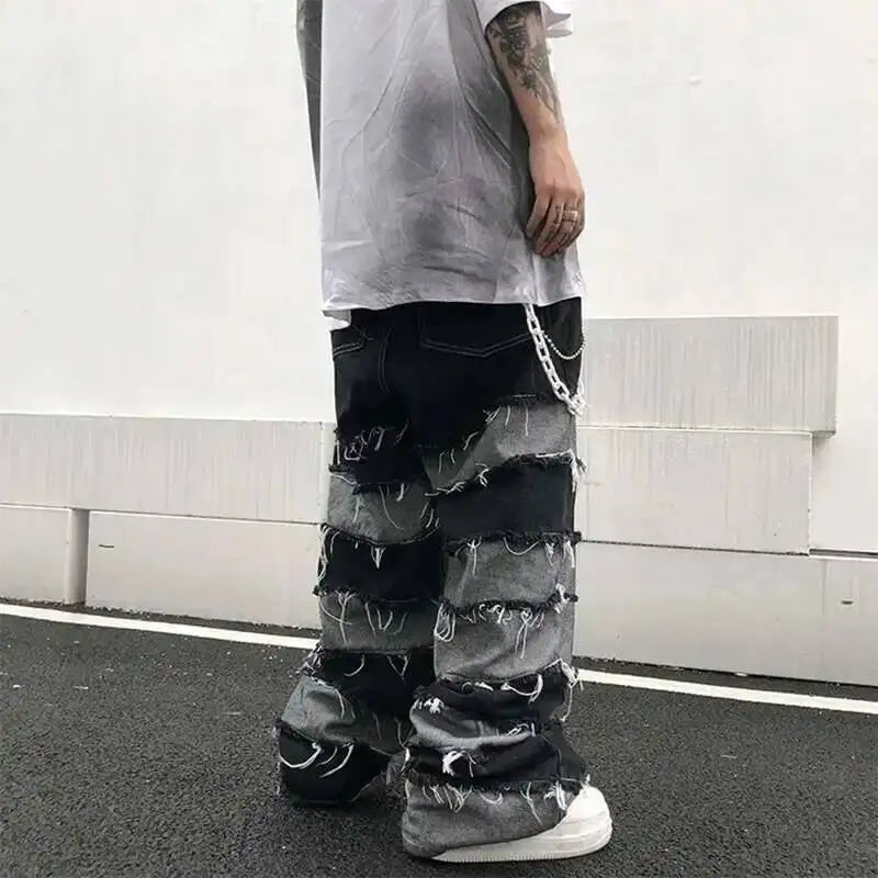 Trendy Patchwork Tassel Darkwear Jeans