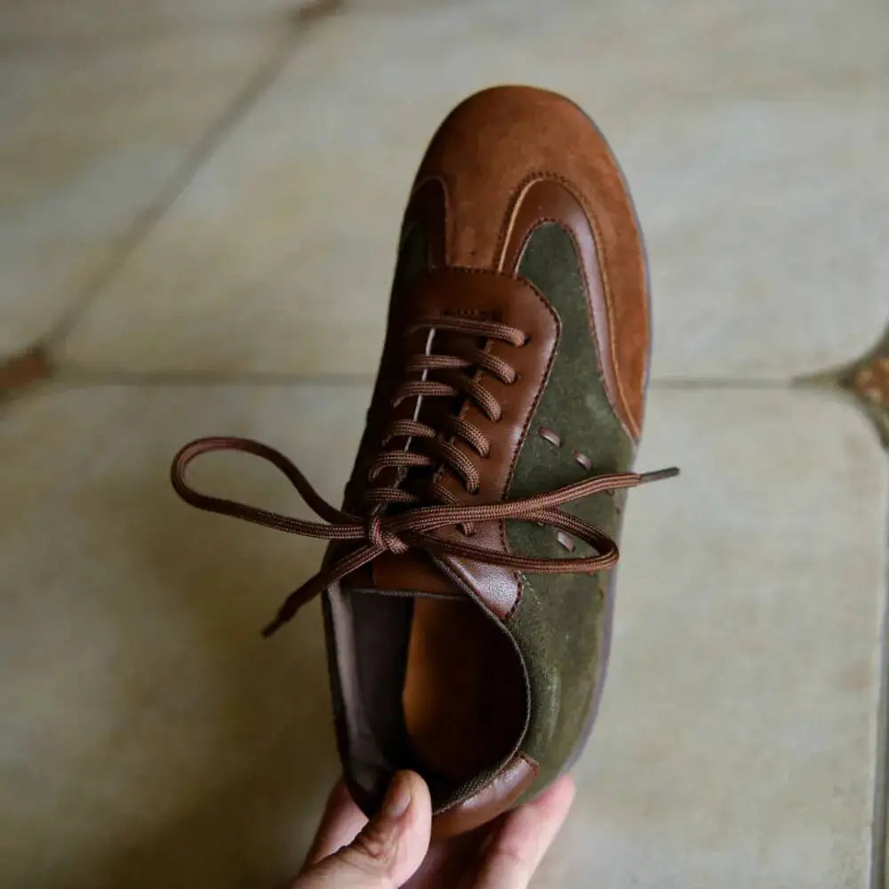Vintage Suede Leather Lace-Up Sneakers
