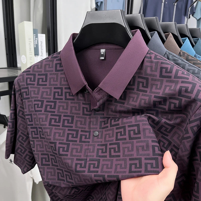 Geometric Pattern Anti-Wrinkle Polo Shirt