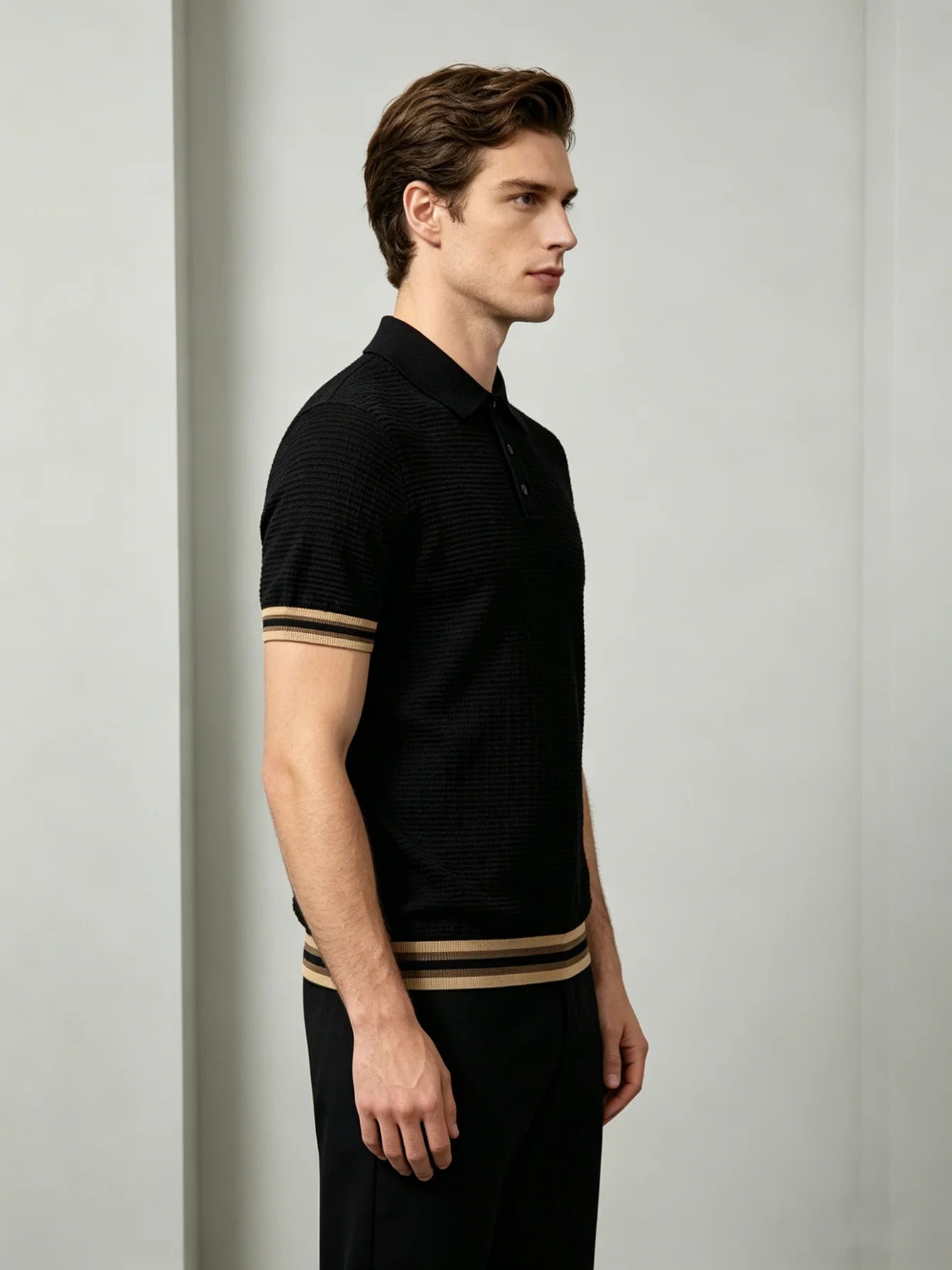 Brown Edge Line Buttoned Polo Shirt