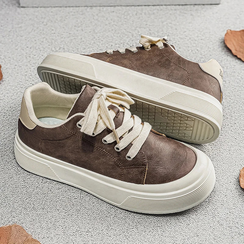 Thick-Soled Textured Leather Sneakers