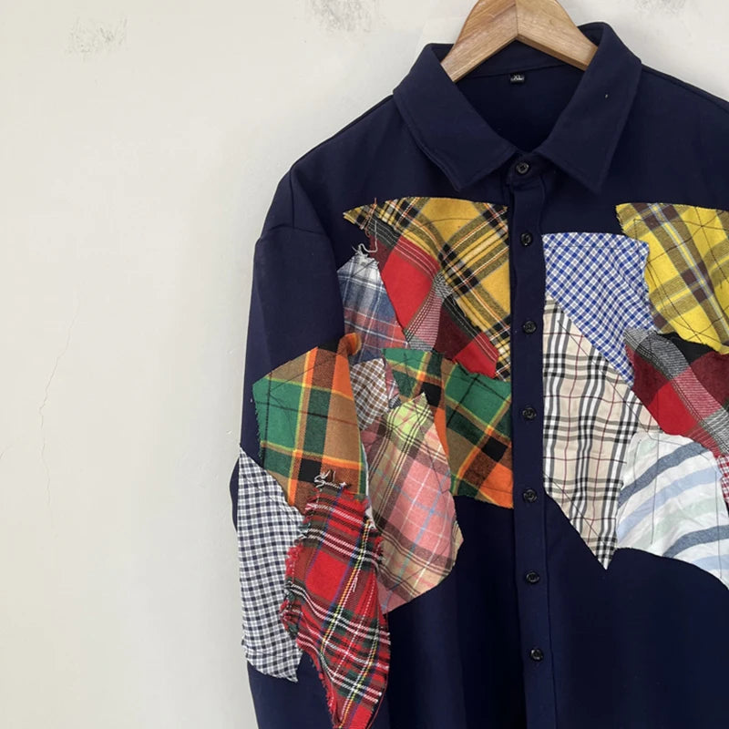 Plaid Patchwork Decoration Shirt