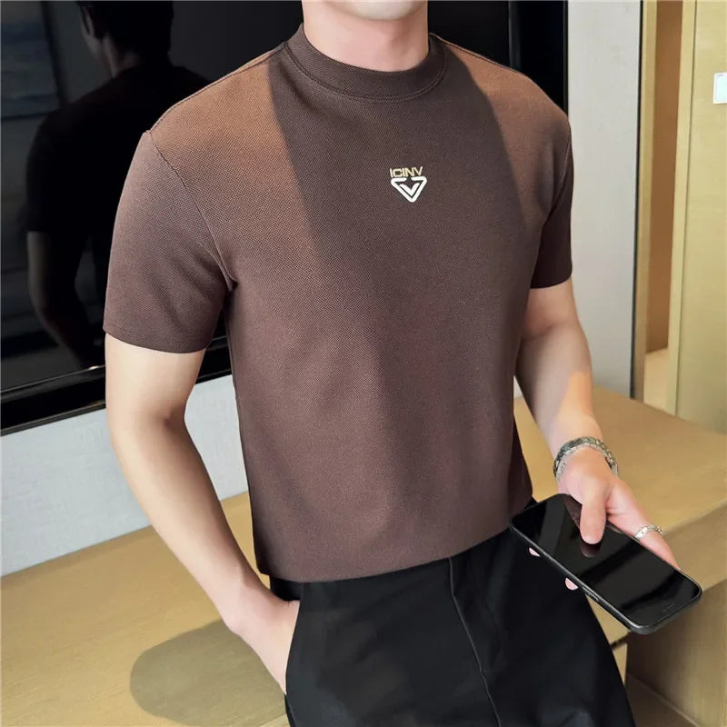 Mini Embroidery Round Neck Men's T-Shirt