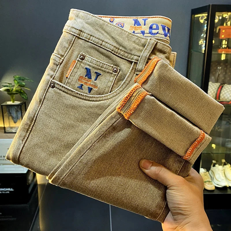 Embroidery Letter on Pocket Retro Jeans