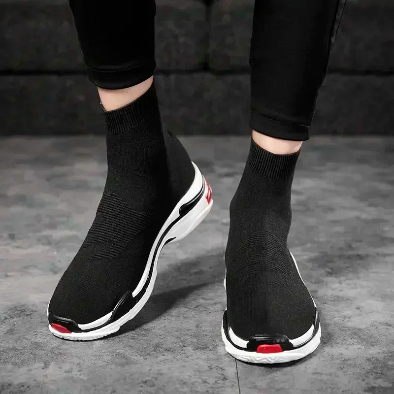 Black High-Top Elastic Socks Sneakers