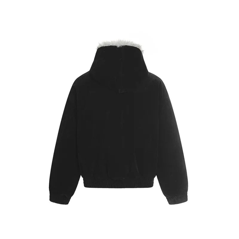 Solid Metal Button Loose Hooded Jackets