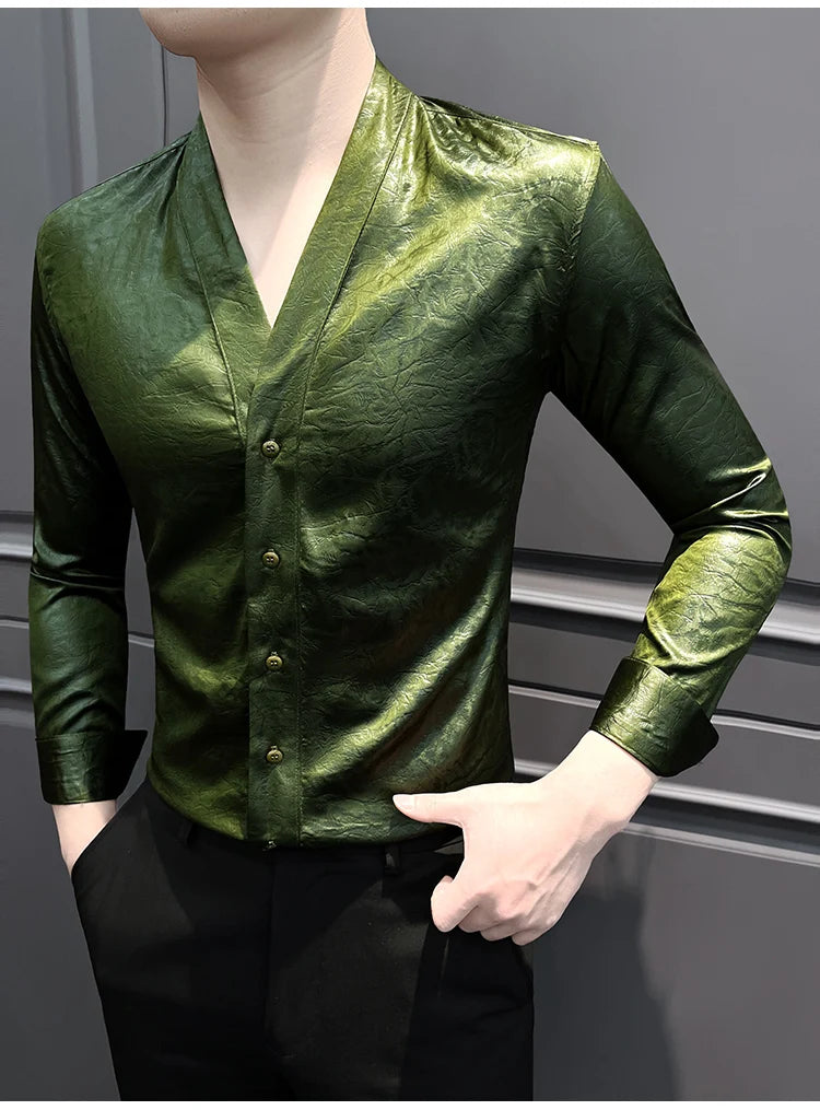 Slim Fit V-Neck Long Sleeve Shirt