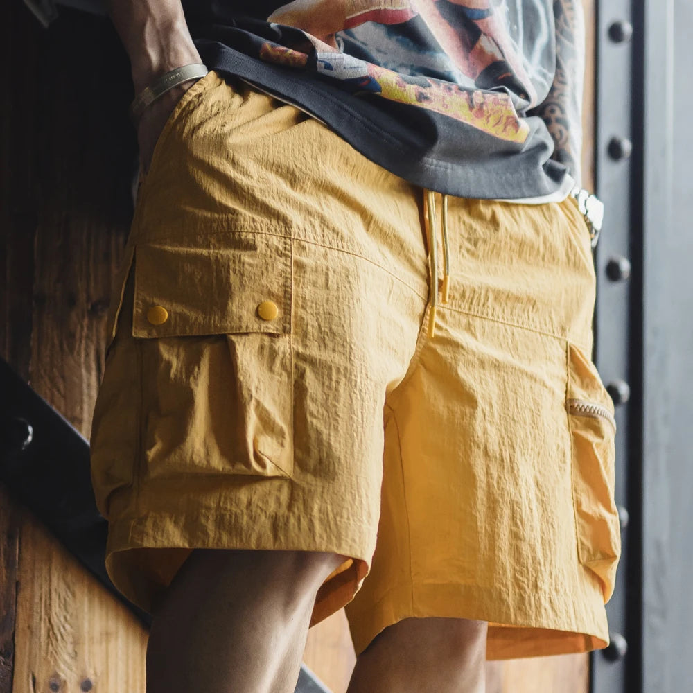 Casual Solid Yellow Nylon Shorts