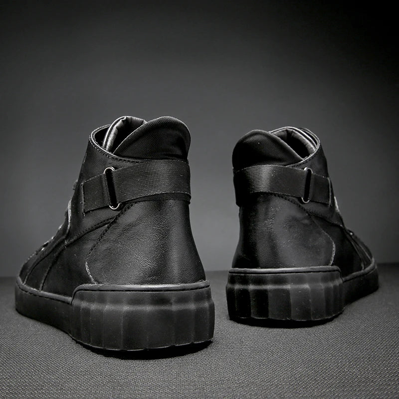 High-Top Black Splicing Lace-Up Sneakers