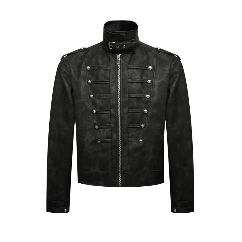 Retro Solid Multi Button Stand Collar Jacket
