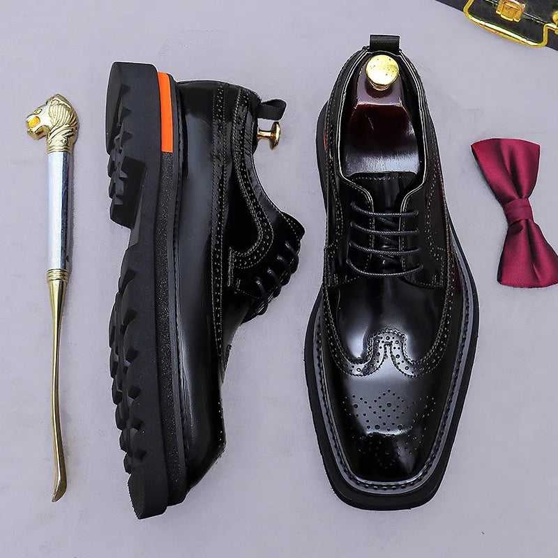 Platform Genuine Leather Wingtip Shoes