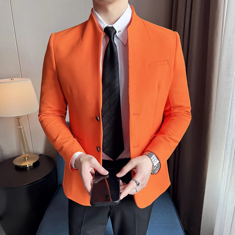 New Waffle Stand-Up Collar Men Blazer