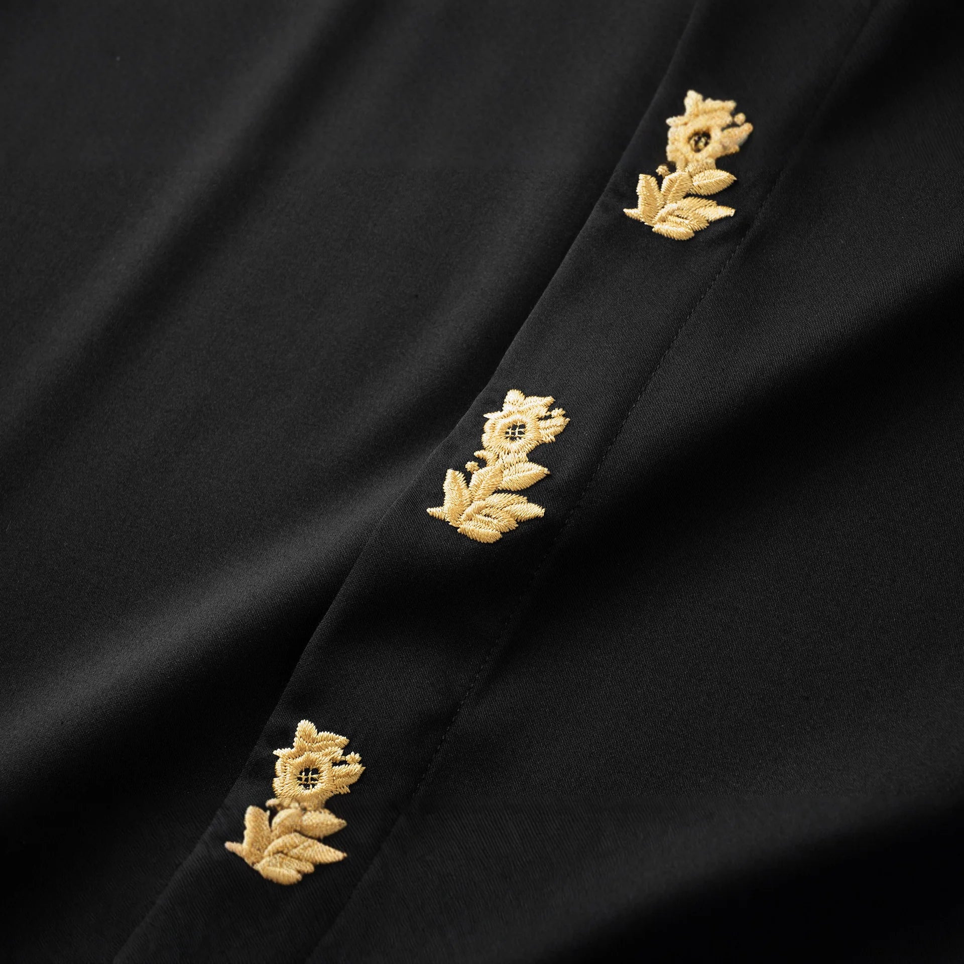 Chinese Style Gold Flower Embroidered Shirt