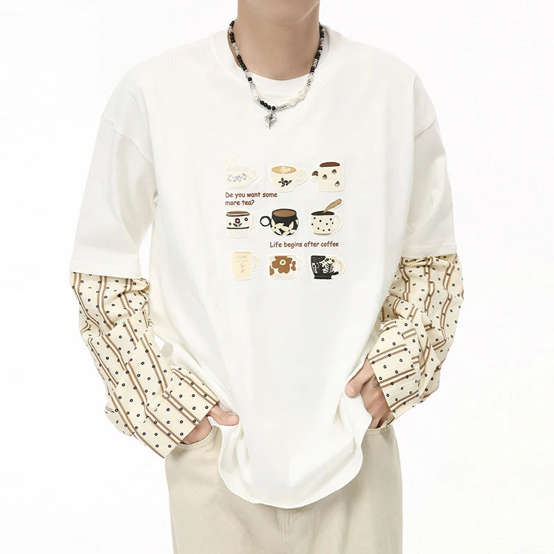 Cartoon Printing Patchwork Long Sleeve T-Shirt