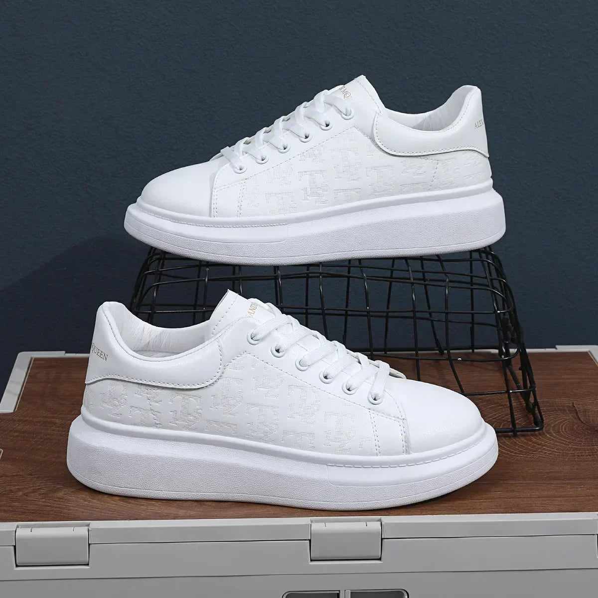 Embossed Pattern Casual Leather Sneakers