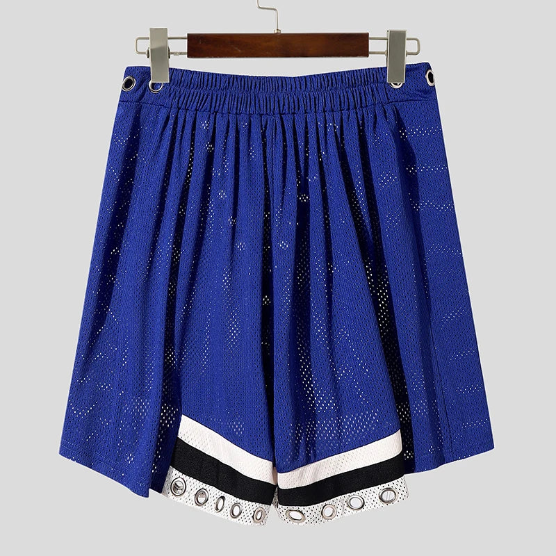 Hollow Button Polyester Loose Shorts