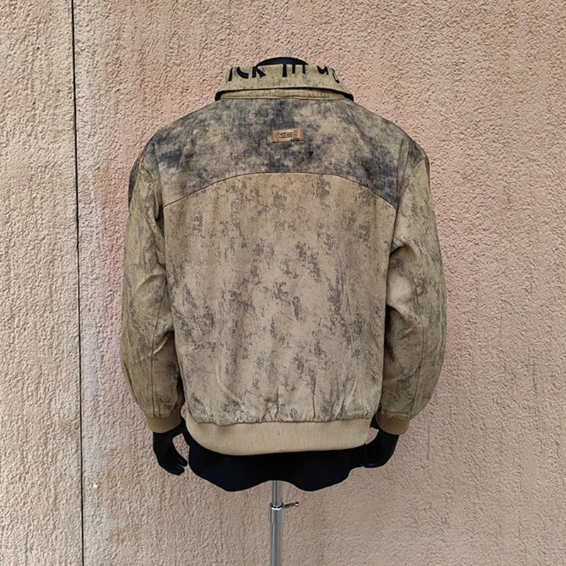 Distressed Graphic Collar Bomber Jacket