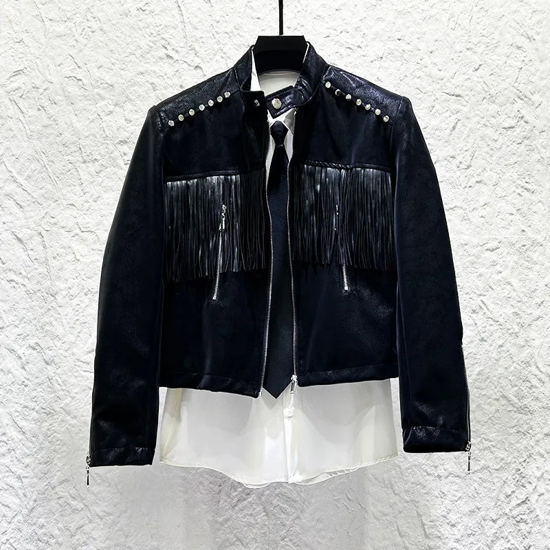 Punk Rivet Tassel Leather Jacket