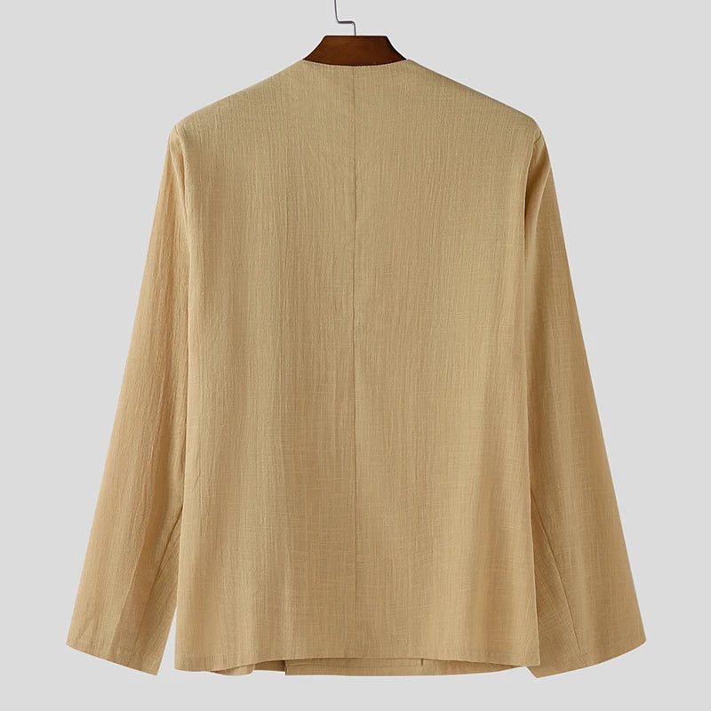 Solid Color V-Neck One-Button Shirt