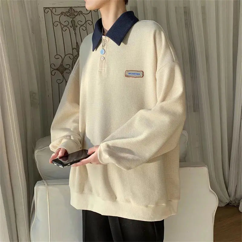 Oversized Waffle Knit Polo Sweatshirt
