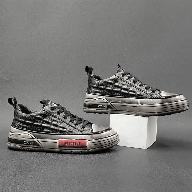 Leather Alligator Pattern Men's Sneakers