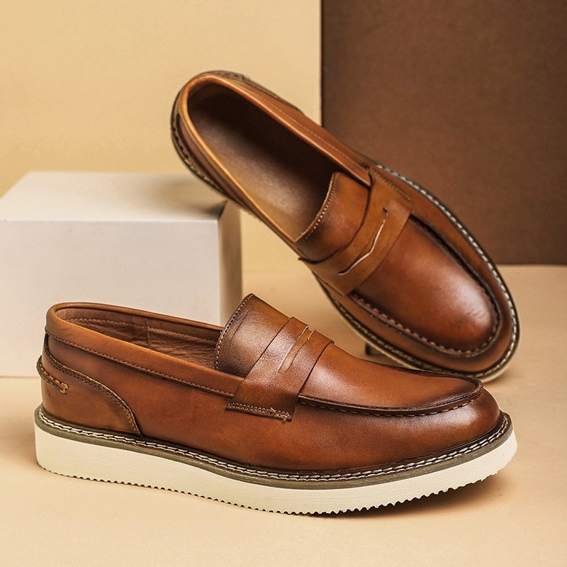 Round-Toe Retro Stitching Loafers