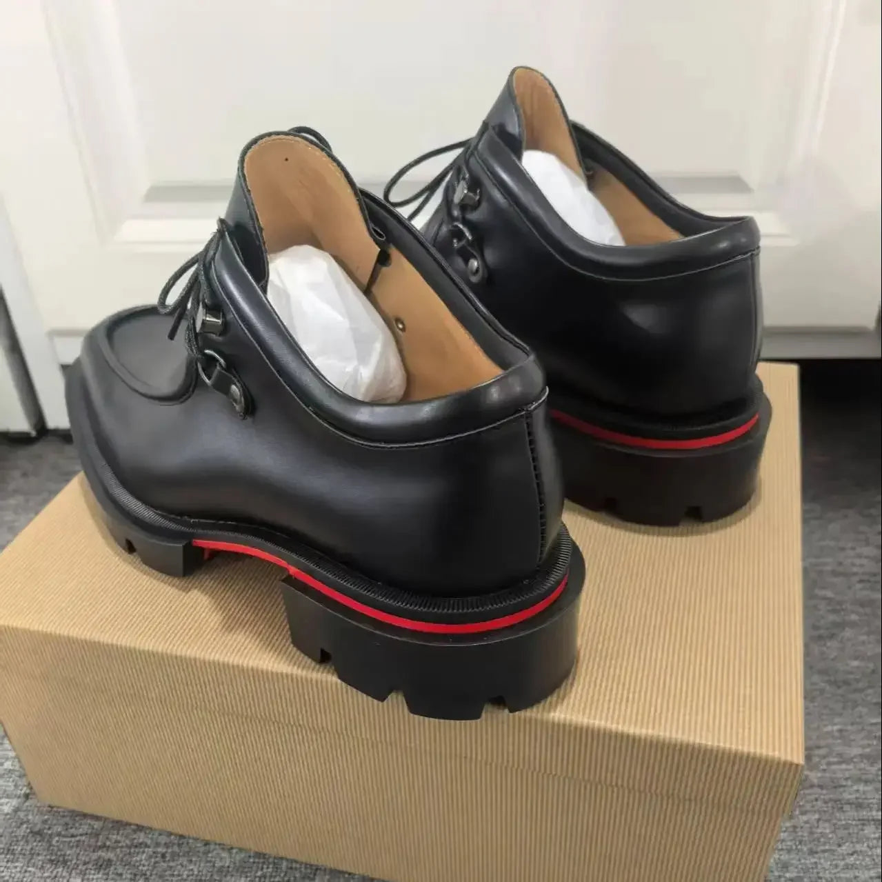 Black Leather Small Square Toe Shoes