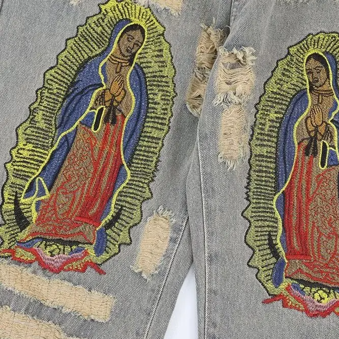 Embroidered Patchwork Ripped Loose Jeans