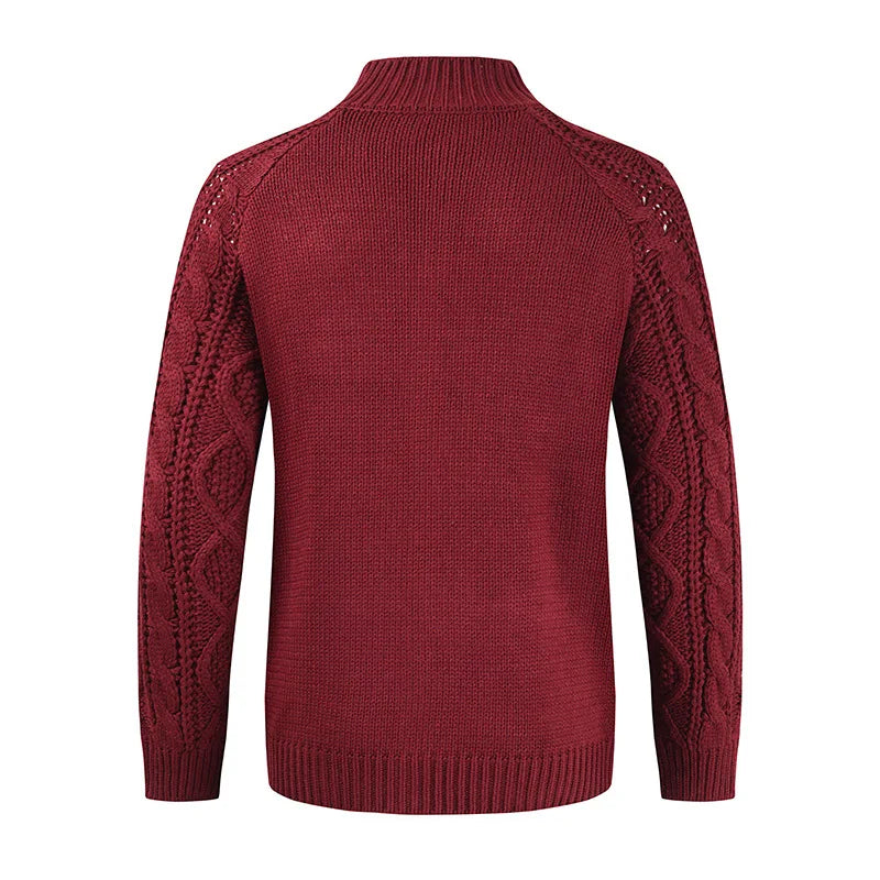 Solid Fitted Cable-knit Stand Collar Cardigan