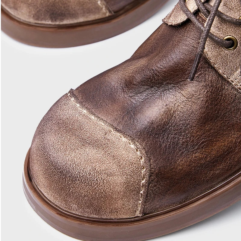 Retro Patchwork Genuine Leather Shoes