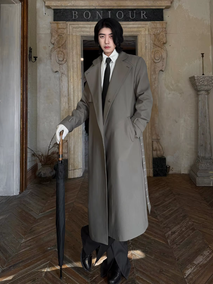 Long Flowy Slit Belt British Coat