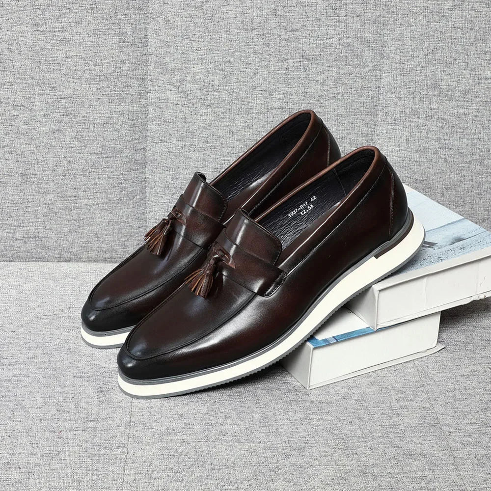 Genuine Leather Tassel Penny Loafers